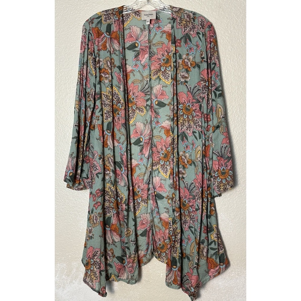 Haute Hippie Pink and Green Kimono with Asymmetrical Hemline
